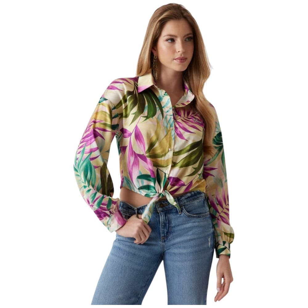 Guess camicia cropped in raso New Bowed W5GH0I WH9C2 P8FY