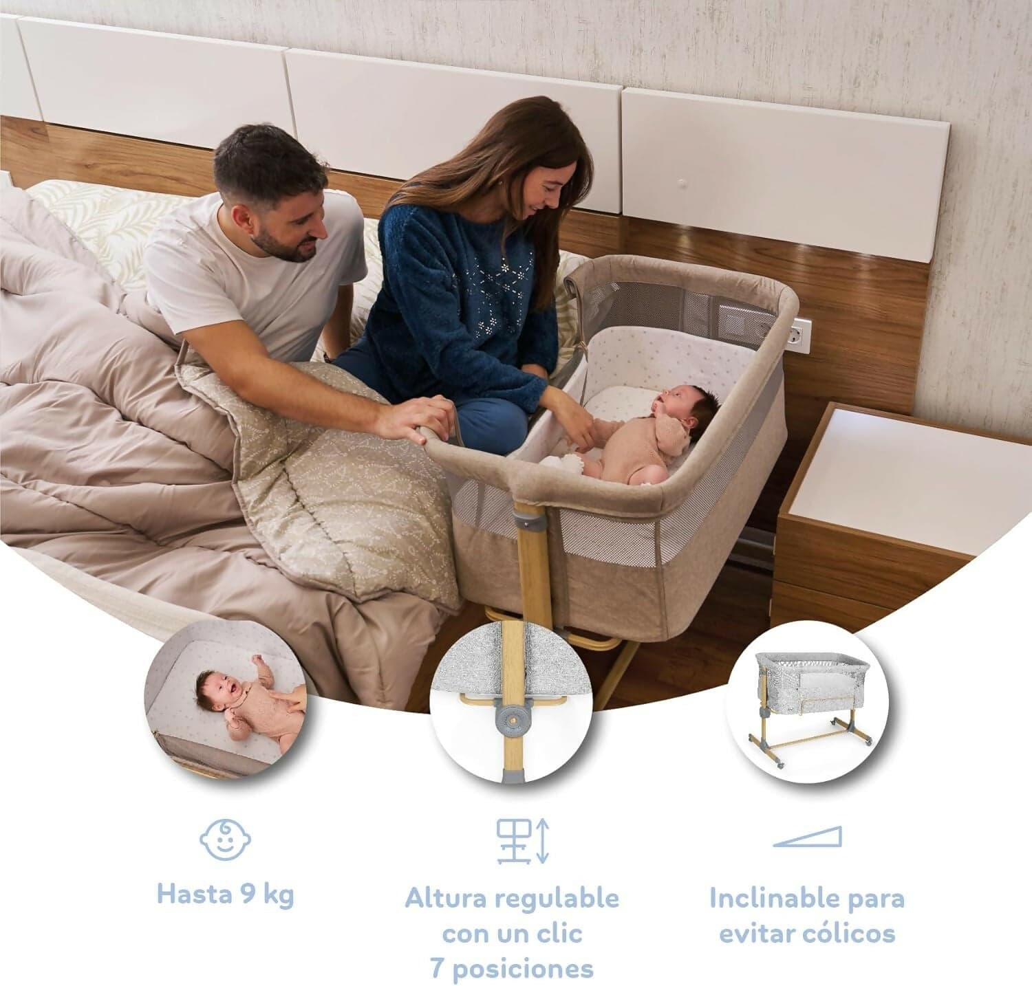 MS Sleepy - Culla Neonato Fianco Letto, Compatibile Con Diversi Letti, Altezza Regolabile, Inclinabile, Buona Circolazione Dell'Aria, Materasso E Borsa Inclusi, Zanzariera di serie inclusa, lacci inclusi, colore GRIGIO con effetto legno in Lettini da affiancare Sanitaria Gioia del Bimbo - Villa San Giovanni, commercioVirtuoso.it