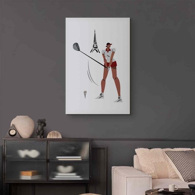 Quadro - Female Golfer With the Eiffel Tower in the Background - Illustration in Poster e stampe Collezione Casa - Trebisacce, commercioVirtuoso.it