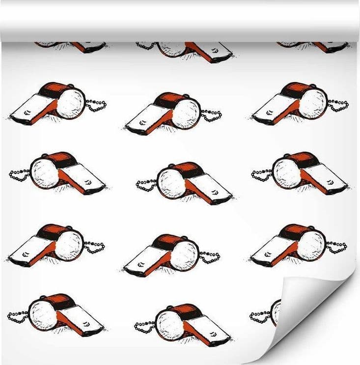 Tappezzeria murale - Soccer Whistles - Black and white with red accents on a white background in Carta da parati Collezione Casa - Trebisacce, commercioVirtuoso.it