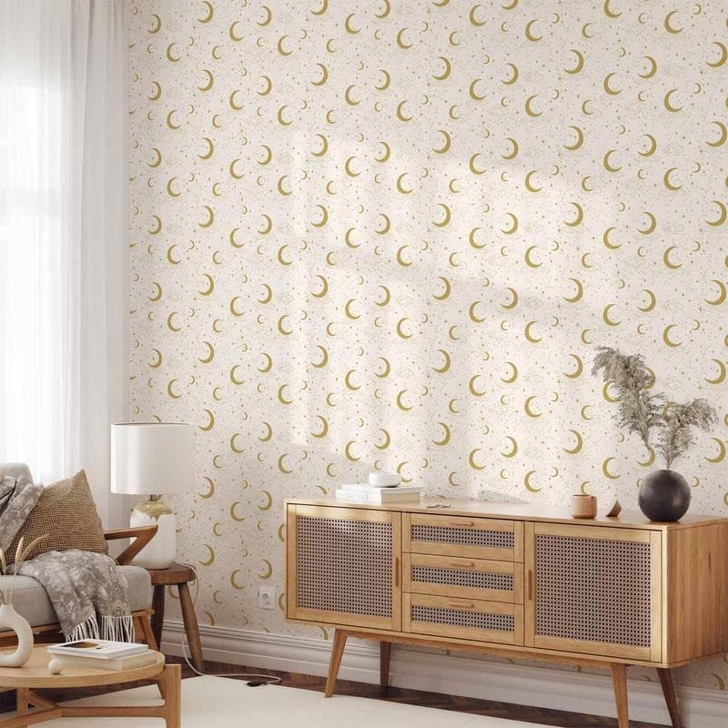 Tappezzeria murale - Moonlit Nights - Delicate Moons and Clouds in a Warm Tone in Carta da parati Collezione Casa - Trebisacce, commercioVirtuoso.it