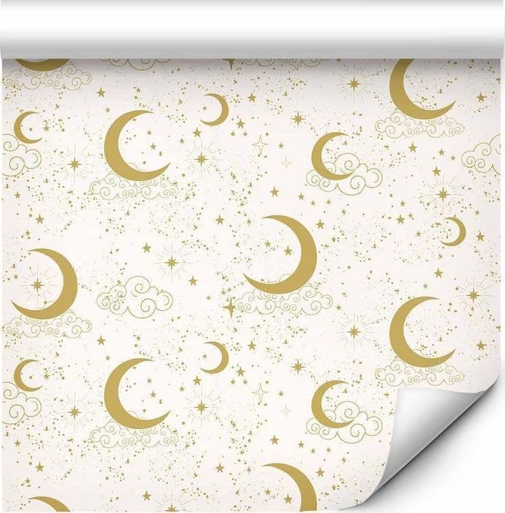Tappezzeria murale - Moonlit Nights - Delicate Moons and Clouds in a Warm Tone in Carta da parati Collezione Casa - Trebisacce, commercioVirtuoso.it