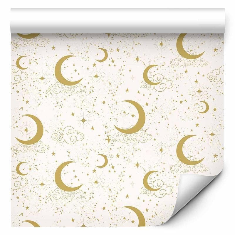 Tappezzeria murale - Moonlit Nights - Delicate Moons and Clouds in a Warm Tone in Carta da parati Collezione Casa - Trebisacce, commercioVirtuoso.it