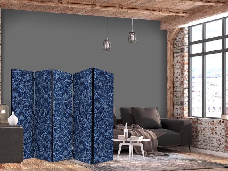Paravento - Dense Vegetation - Botanical Patterns in Illustrative Style Blue in Paraventi Collezione Casa - Trebisacce, commercioVirtuoso.it