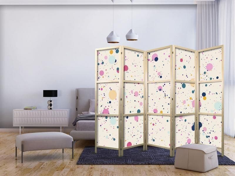 Paravento giapponese - Dots - Spots and Splashes Multicolored - Cheerful Pattern on a Light Pink Background in Paraventi Collezione Casa - Trebisacce, commercioVirtuoso.it