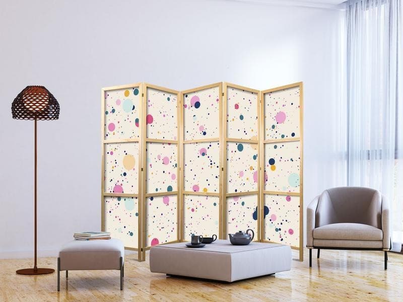 Paravento giapponese - Dots - Spots and Splashes Multicolored - Cheerful Pattern on a Light Pink Background in Paraventi Collezione Casa - Trebisacce, commercioVirtuoso.it