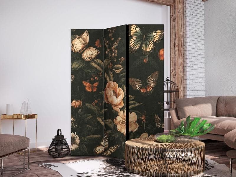 Paravento - Mysterious Garden - Butterflies Flying Over Flowers - Rustic Evening in Paraventi Collezione Casa - Trebisacce, commercioVirtuoso.it