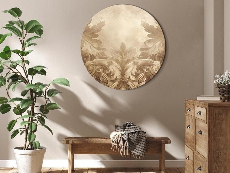 Quadro rotondo - Carved Baroque Ornaments Rich Composition in Sepia Colors in Poster e stampe Collezione Casa - Trebisacce, commercioVirtuoso.it