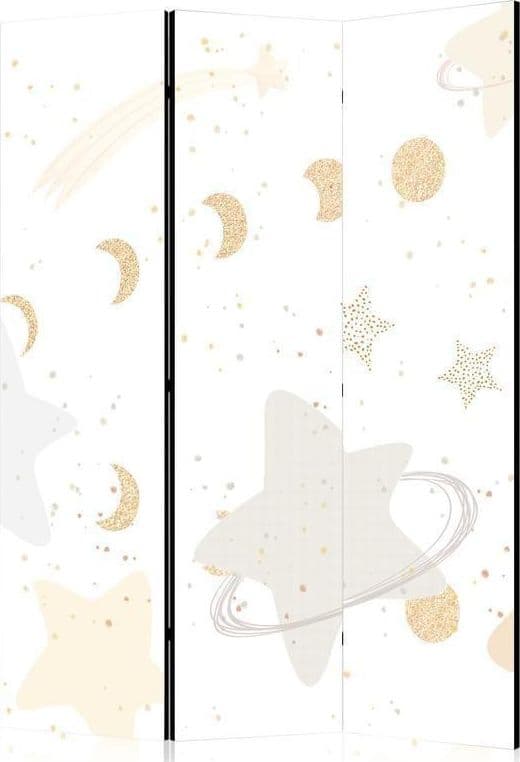 Paravento - Fairy-Tale Galaxy - Moon Phases in Shades of Yellow Among Stars in Beige and Ash Colors with Stardust in Paraventi Collezione Casa - Trebisacce, commercioVirtuoso.it