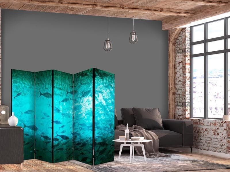 Paravento - Underwater Paradise - Numerous Shoal of Fish in a Beautiful Turquoise-Blue Depth Illuminated by Sunlight in Paraventi Collezione Casa - Trebisacce, commercioVirtuoso.it