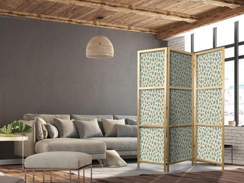 Paravento giapponese - Giraffe Pattern - Animal Pattern in Turquoise Spots on a Light Background in Paraventi Collezione Casa - Trebisacce, commercioVirtuoso.it