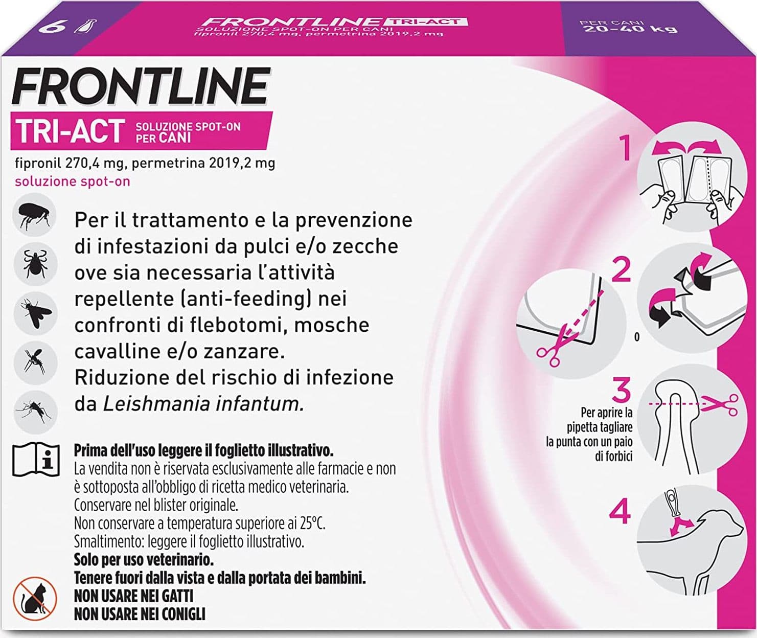 FRONTLINE TRI-ACT SPOT-ON PER CANI "L" -- in confezione da 6 pipette in prodotto EuroStore07 - Alatri, commercioVirtuoso.it