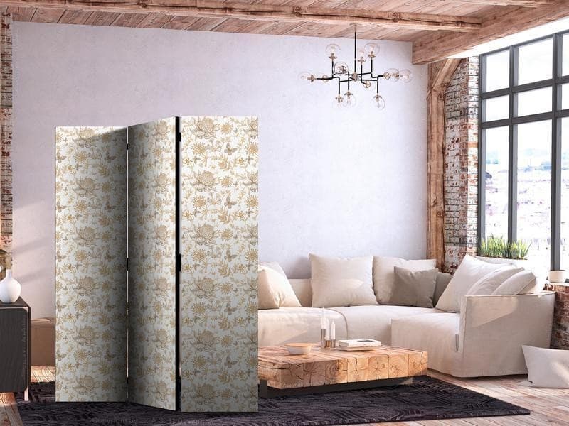 Paravento - Beige Shades of Nature - Flowers and Butterflies on a White Background - Illustration in Paraventi Collezione Casa - Trebisacce, commercioVirtuoso.it