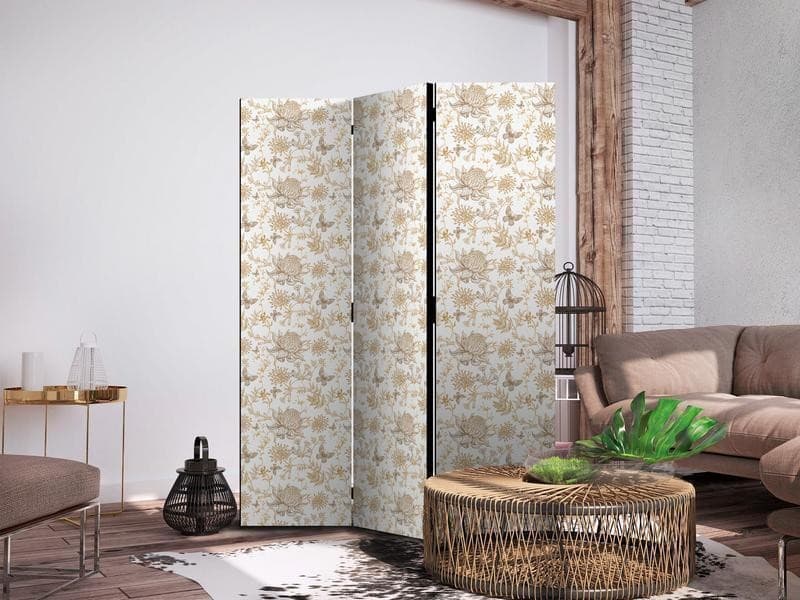 Paravento - Beige Shades of Nature - Flowers and Butterflies on a White Background - Illustration in Paraventi Collezione Casa - Trebisacce, commercioVirtuoso.it