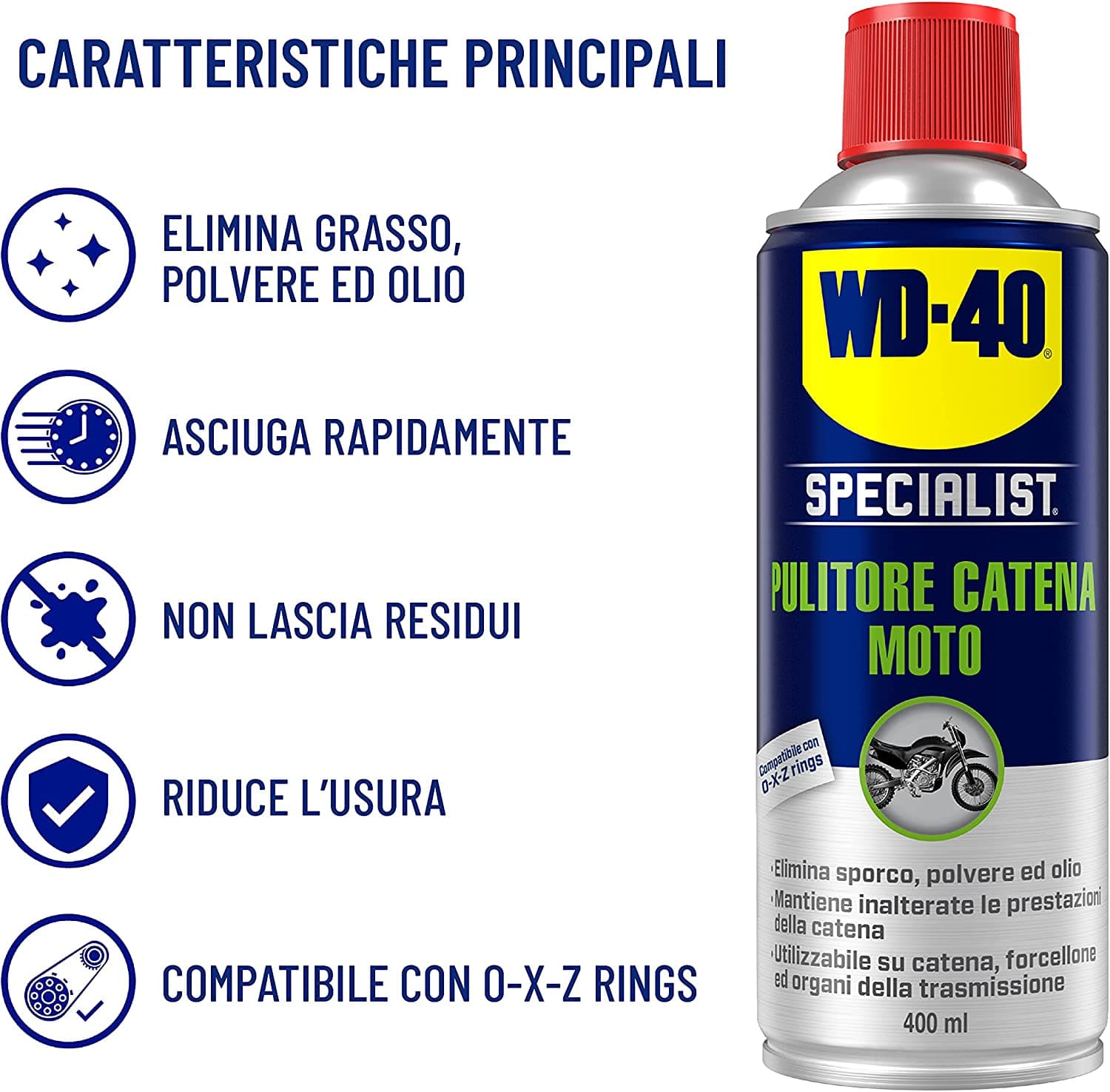 WD-40 SPECIALIST MOTO SPRAY PULITORE CATENA -- - ml.400 spray in prodotto EuroStore07 - Alatri, commercioVirtuoso.it