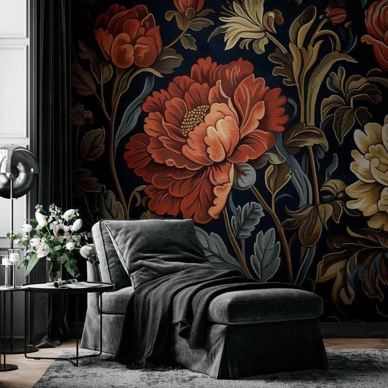 Carta da parati - Tapestry Large Flowers Retro Floral Motif in Kilim Style in Carta da parati Collezione Casa - Trebisacce, commercioVirtuoso.it