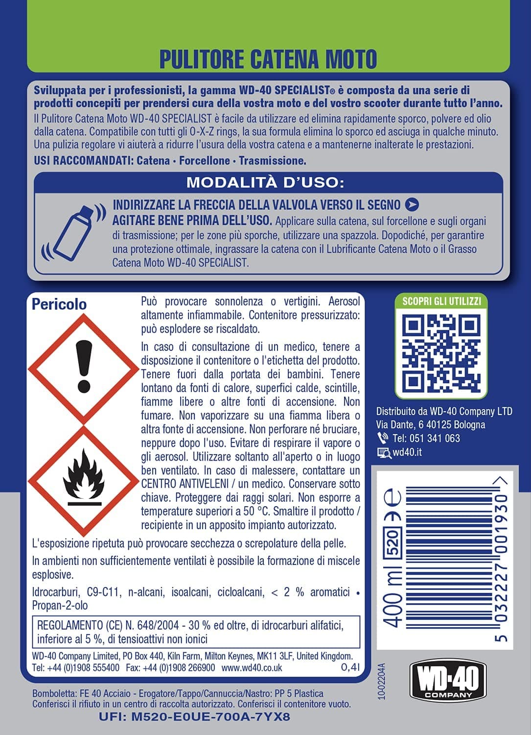 WD-40 SPECIALIST MOTO SPRAY PULITORE CATENA -- - ml.400 spray in prodotto EuroStore07 - Alatri, commercioVirtuoso.it
