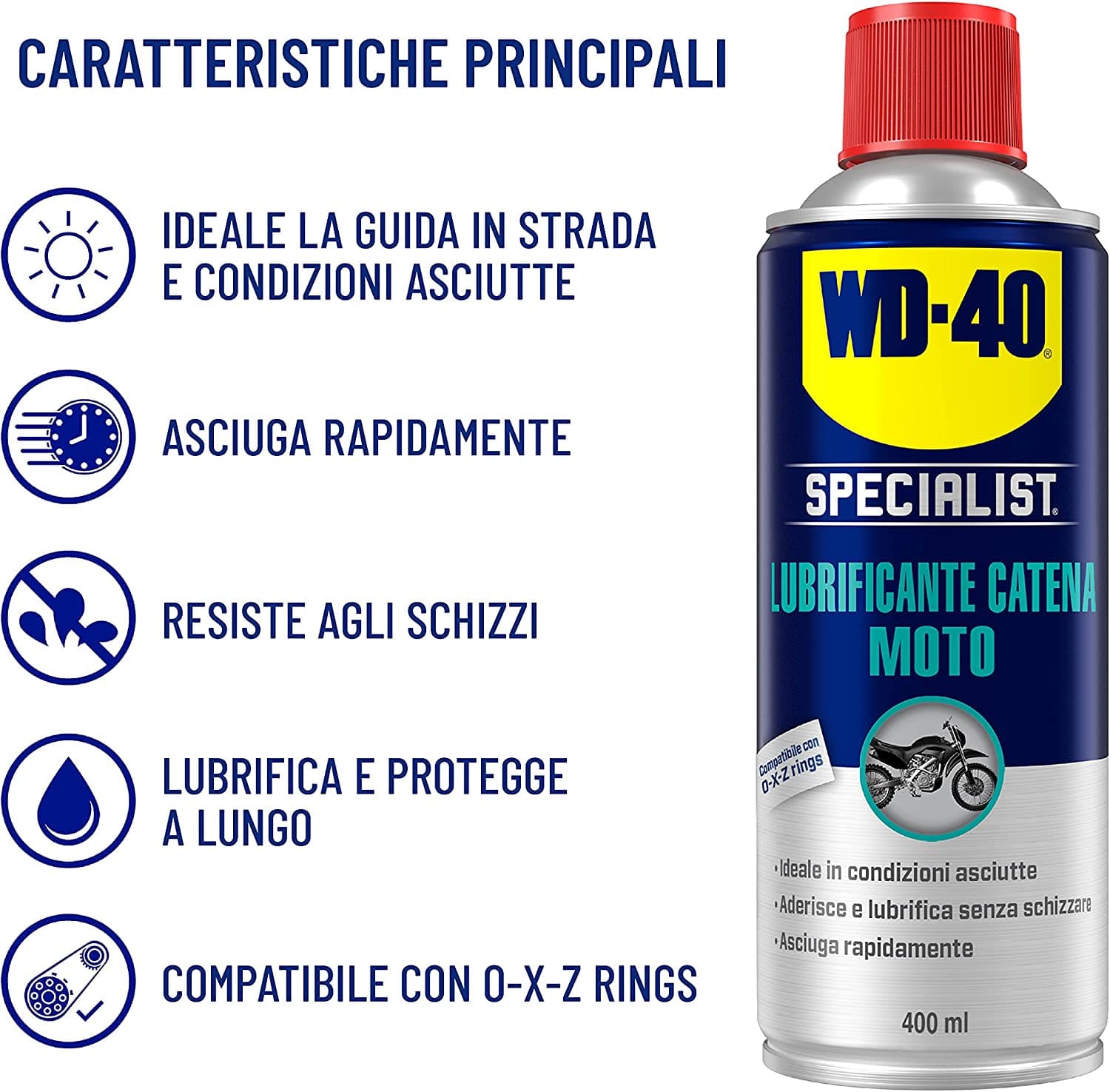 WD-40 SPECIALIST MOTO SPRAY LUBRIFICANTE CATENA CONDIZIONI ASCIUTTE ml.400 in prodotto EuroStore07 - Alatri, commercioVirtuoso.it