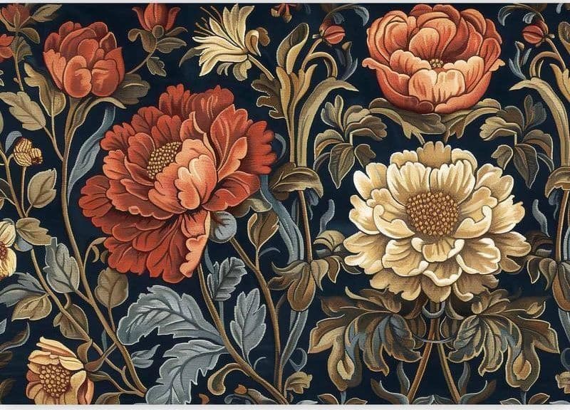 Carta da parati - Tapestry Large Flowers Retro Floral Motif in Kilim Style in Carta da parati Collezione Casa - Trebisacce, commercioVirtuoso.it