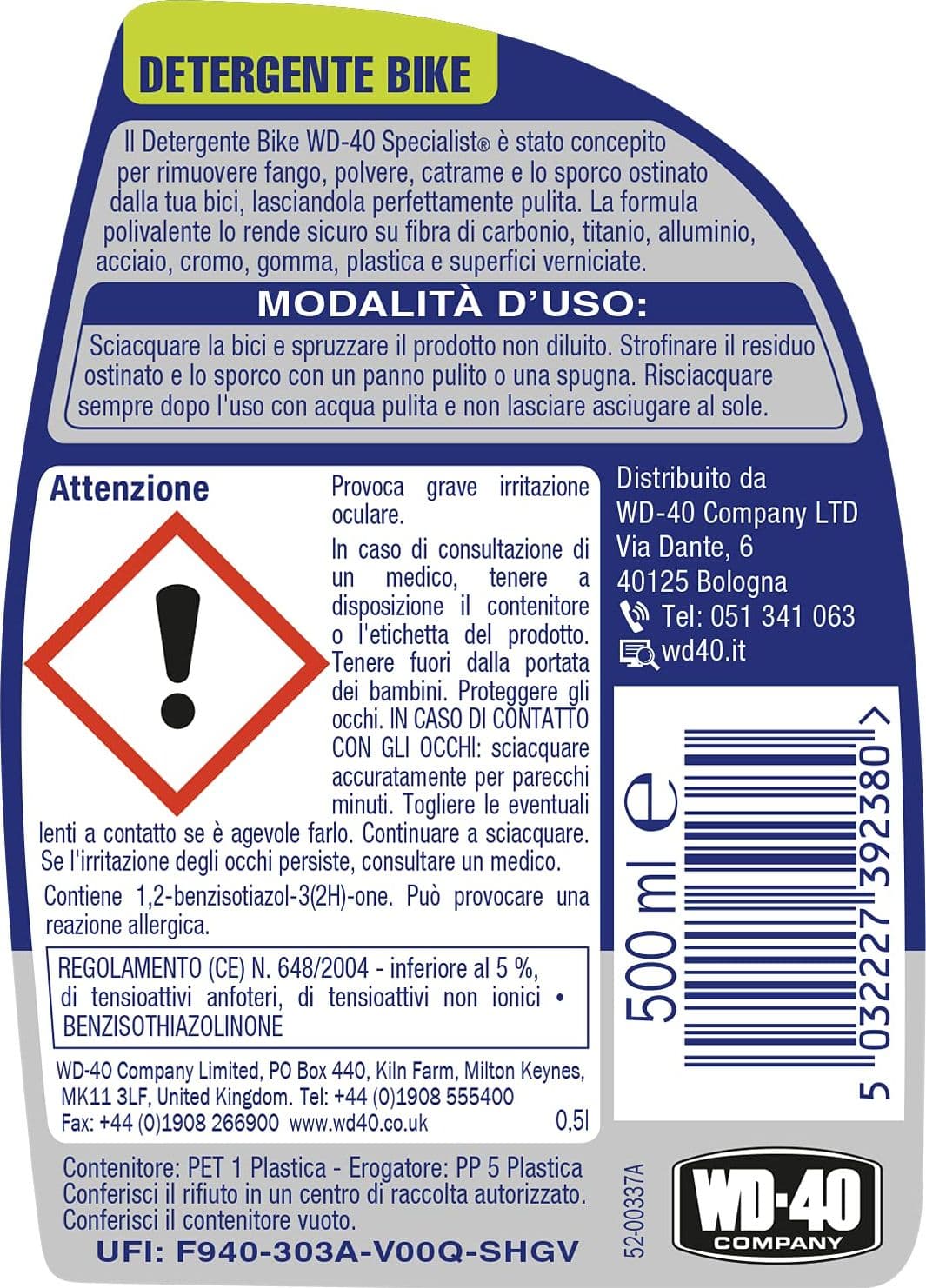 WD-40 SPECIALIST BIKE SPRAY DETERGENTE UNIVERSALE -- - ml.500 spray in prodotto EuroStore07 - Alatri, commercioVirtuoso.it
