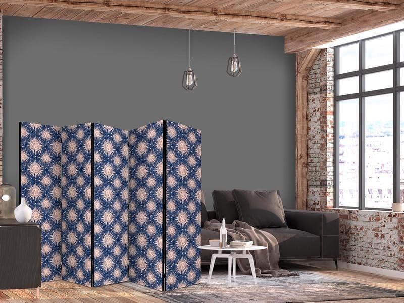 Paravento - Sunny Patterns - Repeating Sun Motif on a Navy Background in Paraventi Collezione Casa - Trebisacce, commercioVirtuoso.it