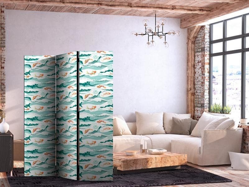 Paravento Pesci orientali e ninfee tra le onde 3 ante in Paraventi Collezione Casa - Trebisacce, commercioVirtuoso.it