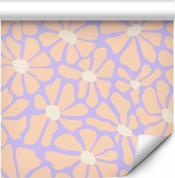 Tappezzeria murale - Cute Light-Beige Little Flowers - Small flowers with beige - undulating petals on a blue background in Carta da parati Collezione Casa - Trebisacce, commercioVirtuoso.it