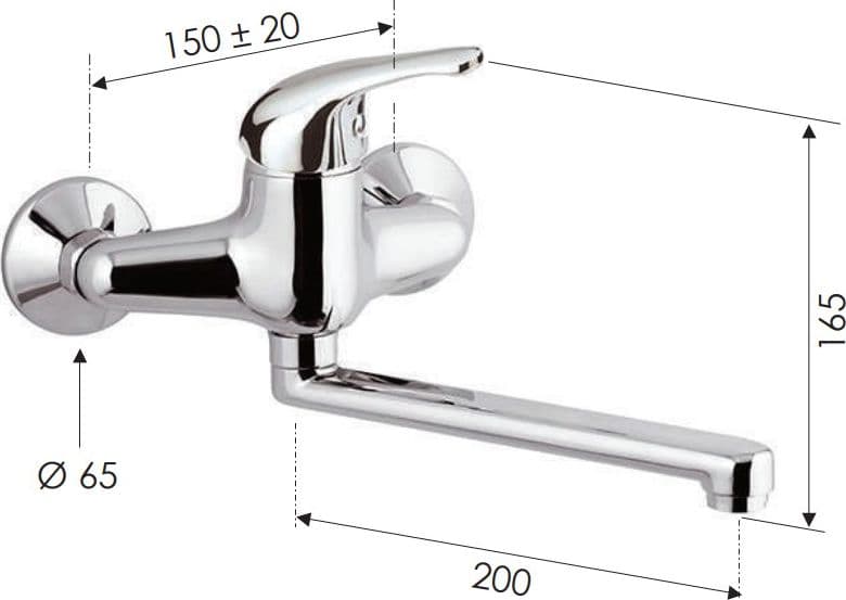 Remer serie Kiss miscelatore per lavello monocomando a muro finitura cromata lucida in Rubinetti per lavelli da cucina Aloiserw.com - Altomonte, commercioVirtuoso.it