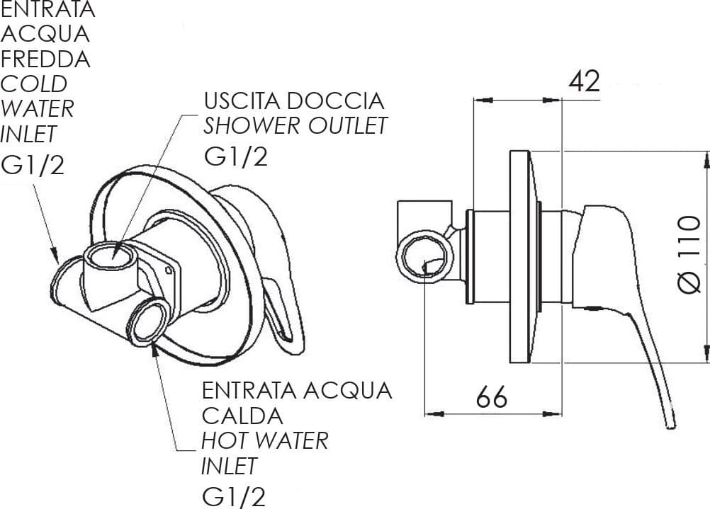 Remer serie Kiss miscelatore per doccia e vasca ad incasso monocomando finitura cromata lucida in Rubinetti per doccia Aloiserw.com - Altomonte, commercioVirtuoso.it