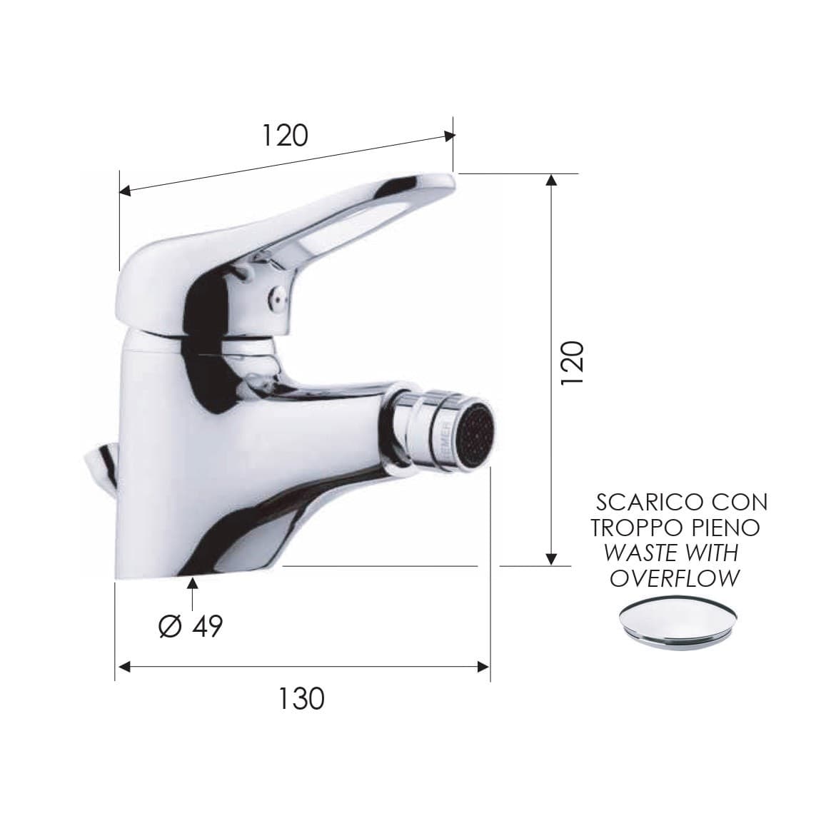 Remer serie Kiss miscelatore per bidet monocomando finitura cromata lucida in Rubinetti per bidet Aloiserw.com - Altomonte, commercioVirtuoso.it
