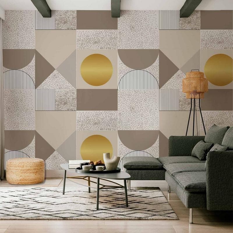 Carta da parati - Beige and Gold Geometric Pattern in Carta da parati Collezione Casa - Trebisacce, commercioVirtuoso.it