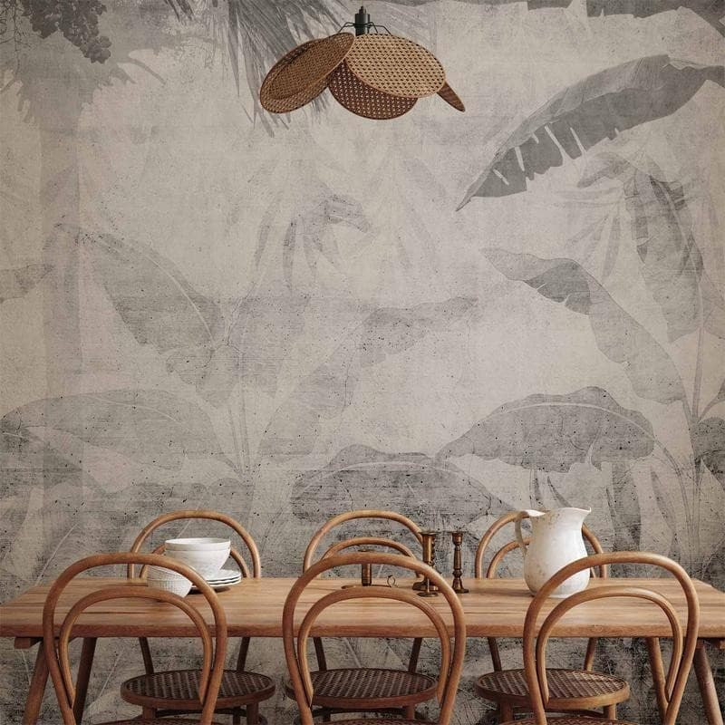 Carta da parati - Vanishing jungle - landscape of exotic trees and leaves in grey tones in Carta da parati Collezione Casa - Trebisacce, commercioVirtuoso.it