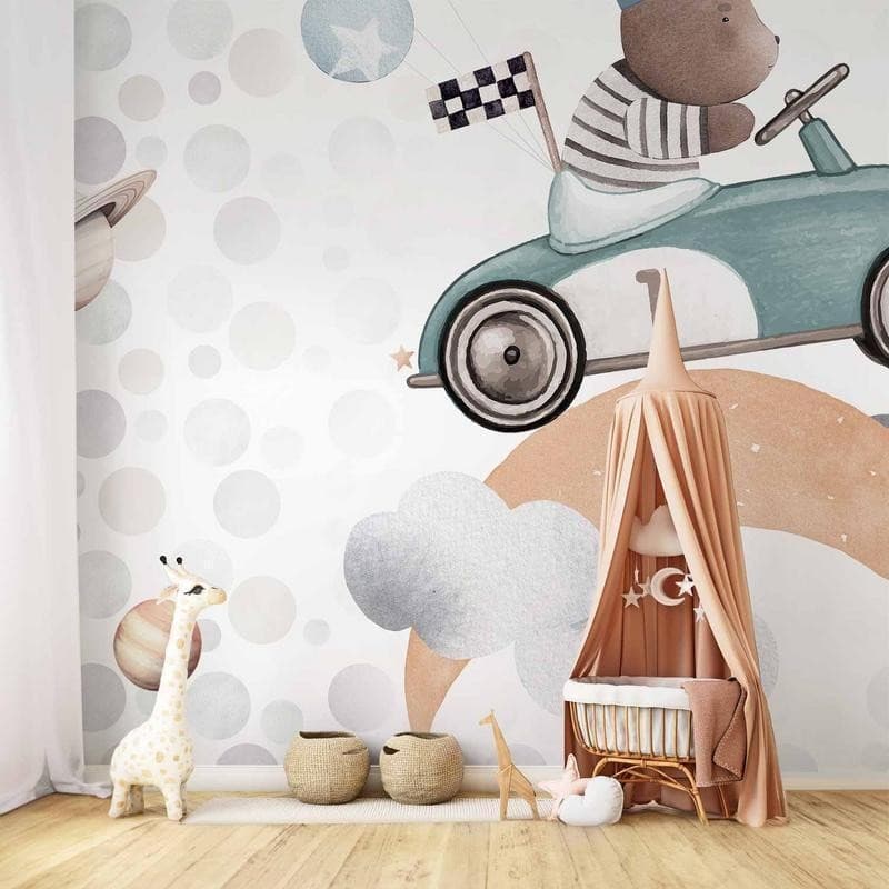 Carta da parati - Teddy Bear in a Racing Car in Carta da parati Collezione Casa - Trebisacce, commercioVirtuoso.it