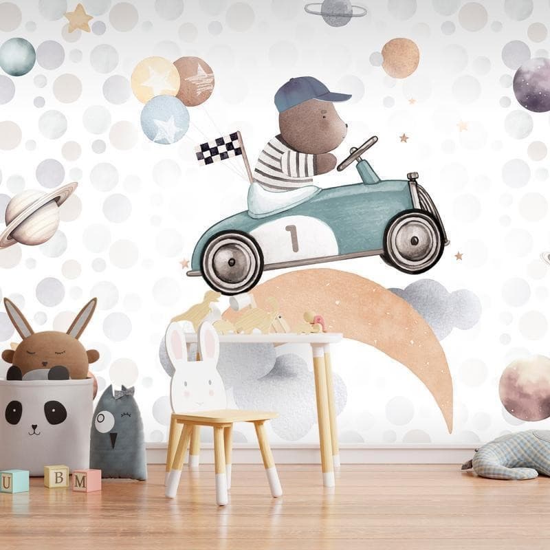 Carta da parati - Teddy Bear in a Racing Car in Carta da parati Collezione Casa - Trebisacce, commercioVirtuoso.it