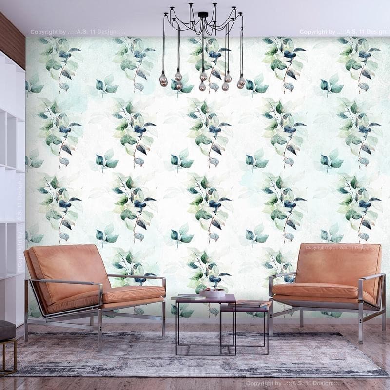 Carta da parati - Mint nature - uniform pattern in floral motif with green leaves in Carta da parati Collezione Casa - Trebisacce, commercioVirtuoso.it
