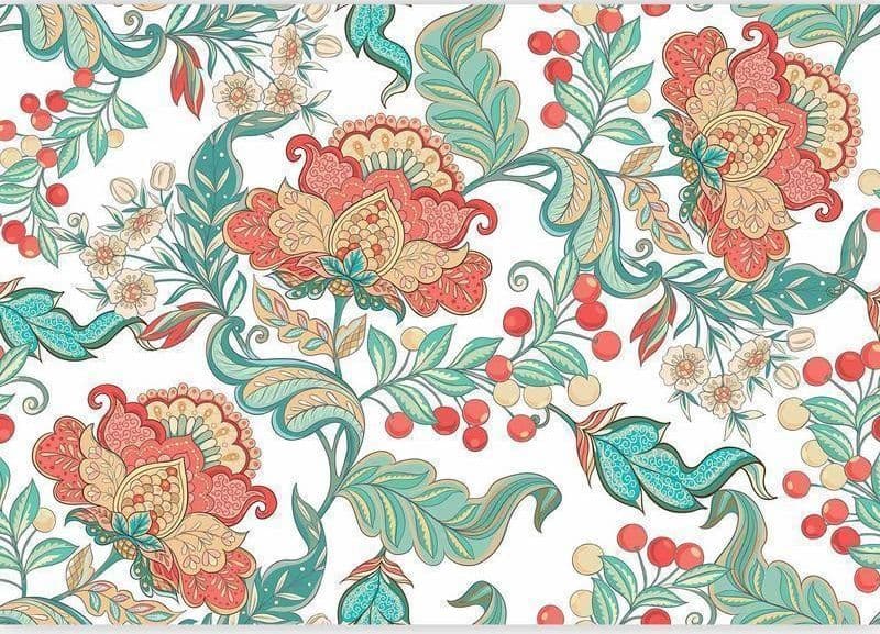 Carta da parati - Ethnic vegetation - plant motif with ornaments in coloured flowers in Carta da parati Collezione Casa - Trebisacce, commercioVirtuoso.it
