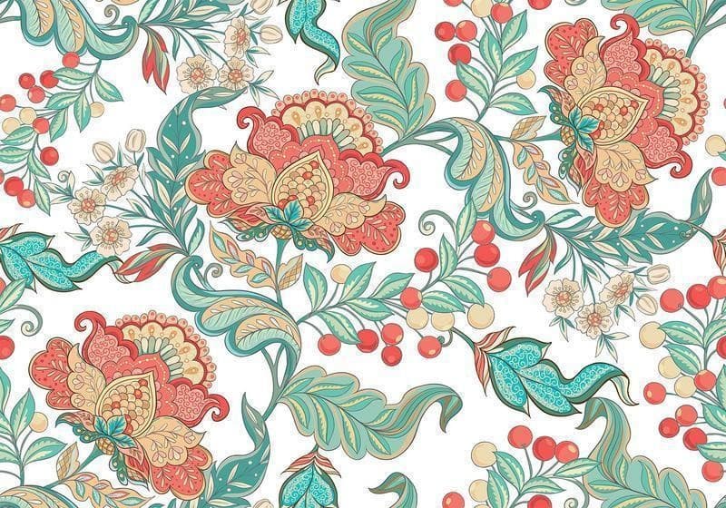 Carta da parati - Ethnic vegetation - plant motif with ornaments in coloured flowers in Carta da parati Collezione Casa - Trebisacce, commercioVirtuoso.it