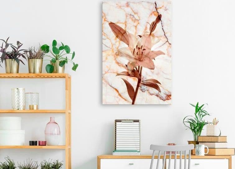 Quadro - Elegance of a Flower (1-part) - Delicate Lily on Marble in Sepia in Poster e stampe Collezione Casa - Trebisacce, commercioVirtuoso.it