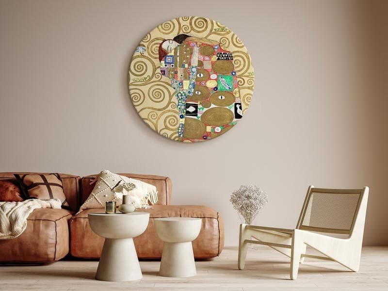 Quadro rotondo - The Fulfillment of Gustav Klimt - An Abstract Portrait of a Couple in an Embrace in Poster e stampe Collezione Casa - Trebisacce, commercioVirtuoso.it