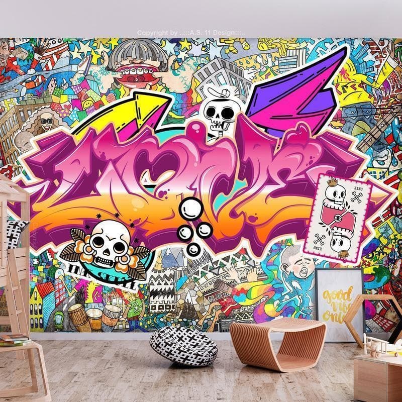 Carta da parati - Street art - abstract urban colour graffiti mural with lettering in Carta da parati Collezione Casa - Trebisacce, commercioVirtuoso.it