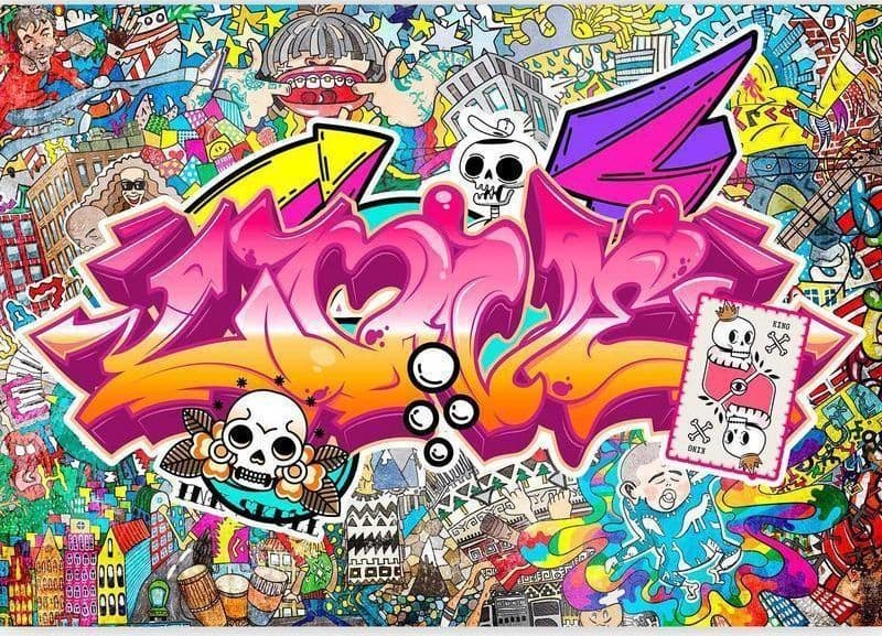 Carta da parati - Street art - abstract urban colour graffiti mural with lettering in Carta da parati Collezione Casa - Trebisacce, commercioVirtuoso.it