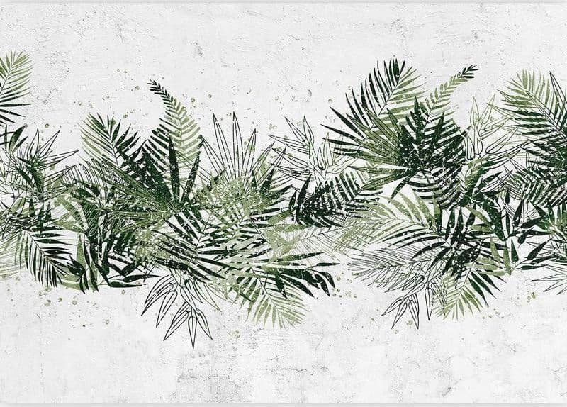 Carta da parati - Jungle and green plume - large tropical leaves on a white background in Carta da parati Collezione Casa - Trebisacce, commercioVirtuoso.it