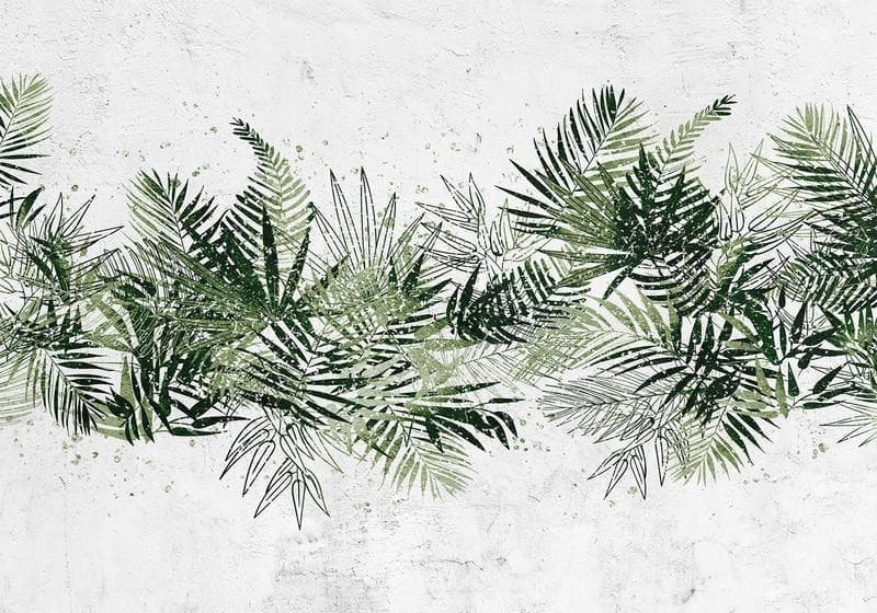 Carta da parati - Jungle and green plume - large tropical leaves on a white background in Carta da parati Collezione Casa - Trebisacce, commercioVirtuoso.it