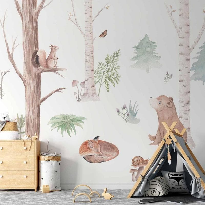 Carta da parati - Subtle Illustration With Forest Animals in Carta da parati Collezione Casa - Trebisacce, commercioVirtuoso.it