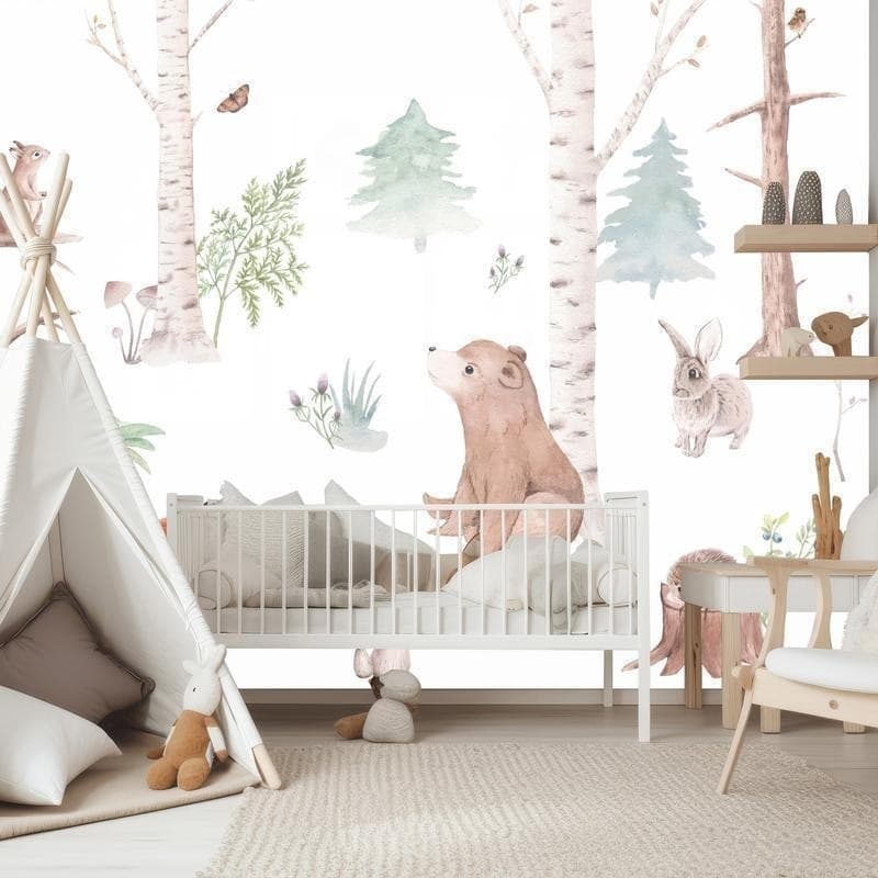 Carta da parati - Subtle Illustration With Forest Animals in Carta da parati Collezione Casa - Trebisacce, commercioVirtuoso.it