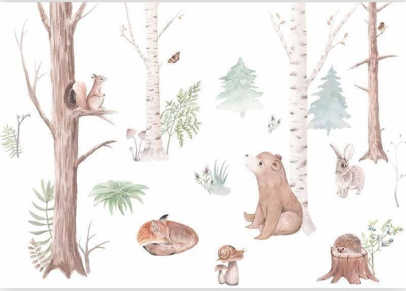 Carta da parati - Subtle Illustration With Forest Animals in Carta da parati Collezione Casa - Trebisacce, commercioVirtuoso.it