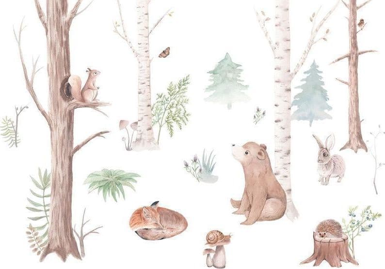 Carta da parati - Subtle Illustration With Forest Animals in Carta da parati Collezione Casa - Trebisacce, commercioVirtuoso.it