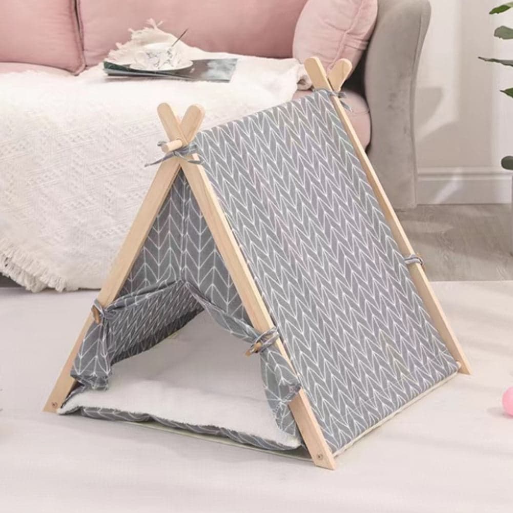 Tenda da Gioco per Animali Domestici Interni o Esterni in Legno e Tessuto Grigio in Casette per cani Esplodia - Napoli, commercioVirtuoso.it