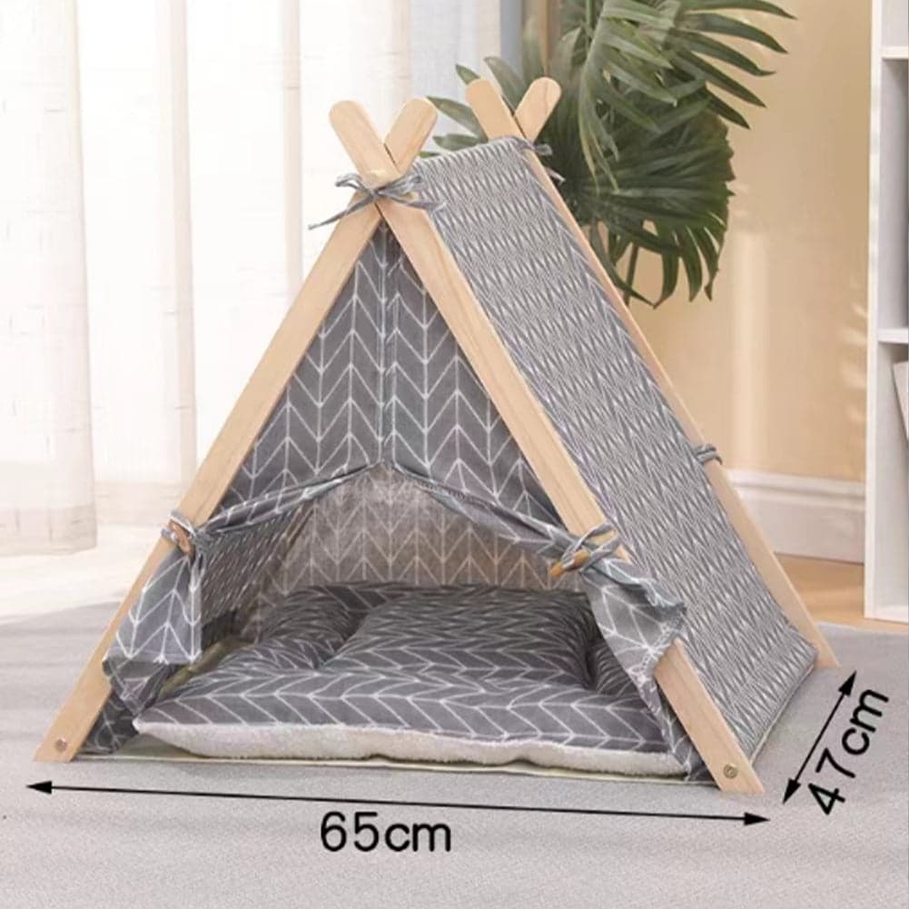 Tenda da Gioco per Animali Domestici Interni o Esterni in Legno e Tessuto Grigio in Casette per cani Esplodia - Napoli, commercioVirtuoso.it