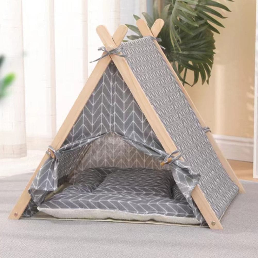 Tenda da Gioco per Animali Domestici Interni o Esterni in Legno e Tessuto Grigio in Casette per cani Esplodia - Napoli, commercioVirtuoso.it